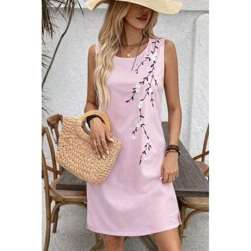 Kadın Askılı Yuvarlak Yakalı çiçek Desenli Kısa Elbise