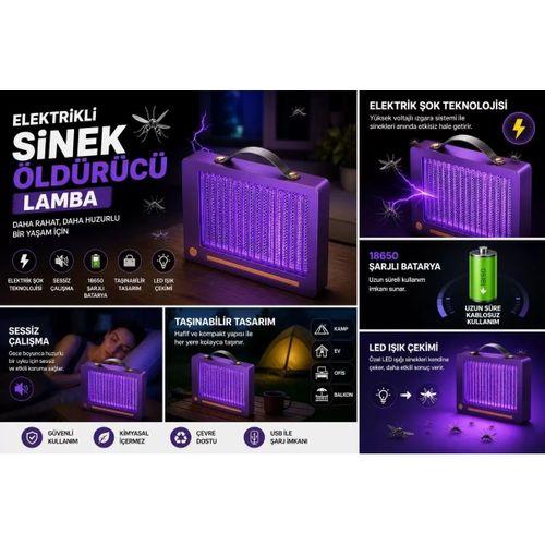 Elektrikli Sinek Öldürücü Lamba | Şarjlı, Sessiz, Led Işıklı Etkili Koruma
