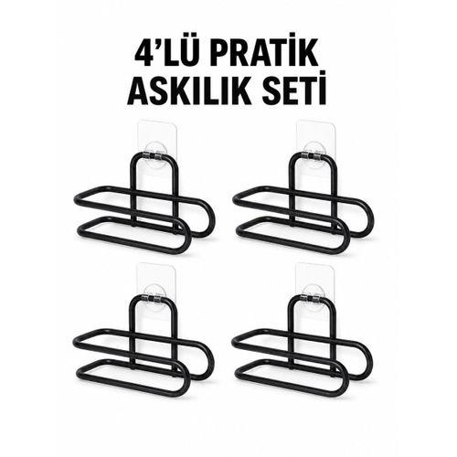 Siyah Metal Wc Kağıtlık Yapışkanlı Duvar Tipi Tuvalet Kağıdı Tutucu Seti 4 Adet