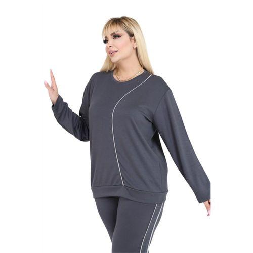 Melsay Butik Büyük Beden Füme Gri Çizgi Detay Modal Kadın Eşofman Takımı