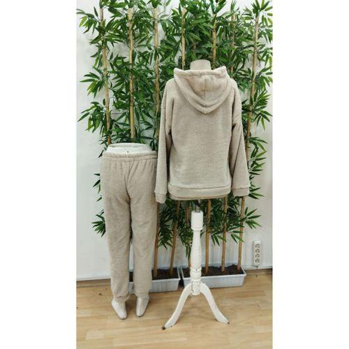 Kadın Uzun Kollu Kapşonlu önden Cepli Peluş Alt Ve üst Ikili Takım