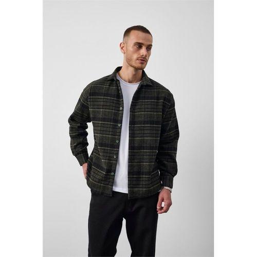 Brandon Relaxed Fit Pamuklu Geniş Çizgili Oduncu Erkek Gömlek - Yeşil