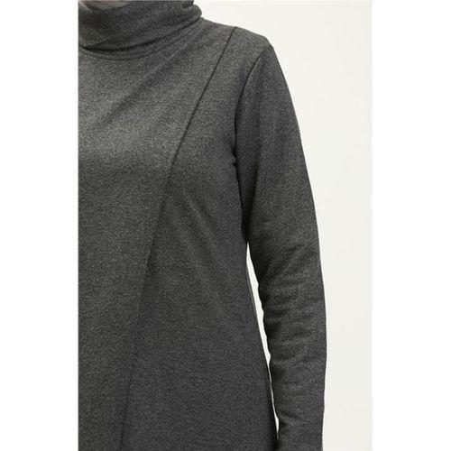 Kruvaze Balıkçı Yaka Sade Basic Uzun Tunik Panolon İkili Takım - 03043.017 - Antrasit