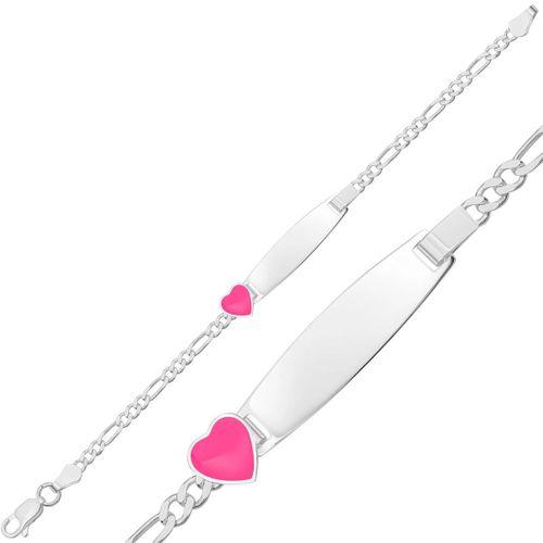 Kişiye Özel Pembe Kalp Figürlü Gümüş Çocuk Künyesi