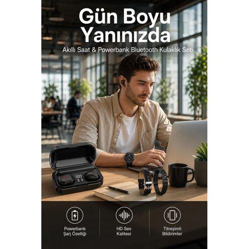Ucuz Kaliteli Akıllı Saat Ve Powerbank Bluetooth Kulaklık 5 1 Stereo Anc Özelliği
