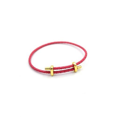 Deri Hasır Bileklik - Fuşya