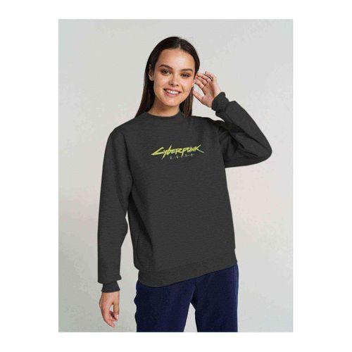 Cyberpunk 2077 Logo Baskılı Füme Antrasit Kadın Sweatshirt