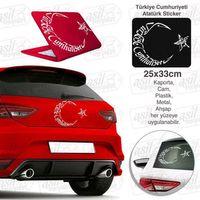 Türkiye Atatürk Yazı Ay Yıldız Beyaz Sticker, Araba, Oto, Etiket, Tuning, Aksesuar, Modifiye, Arma,