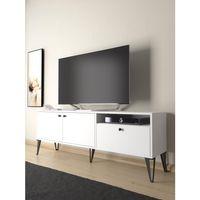Wood'n Love Atoka 160 Cm Metal Ayaklı Dolaplı, Minifiks Bağlantı Tv Ünitesi - Beyaz / Siyah