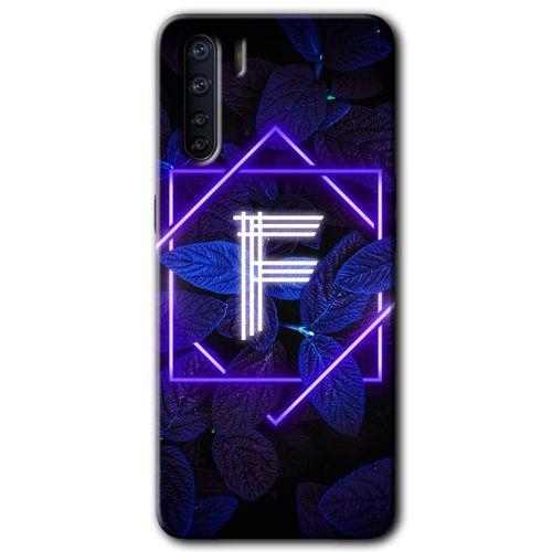 Oppo A91 Kılıf Baskılı Kapak - Dark Neon Yaprak F Harfi +Tam Kaplayan Mat Seramik