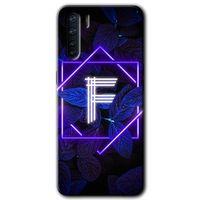 Oppo A91 Kılıf Baskılı Kapak - Dark Neon Yaprak F Harfi +Tam Kaplayan Mat Seramik