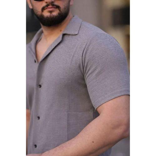 Erkek Waffle Dokuma Açık Yakalı Düğmeli Regular Kalıp 2’li Gömlek Seti - Lacivert - Gri