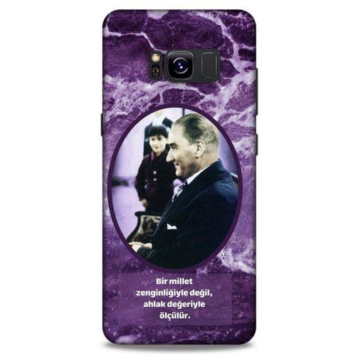 Samsung Galaxy S8 Kılıf Atatürk (10) Full Koruma Kılıfı Mor
