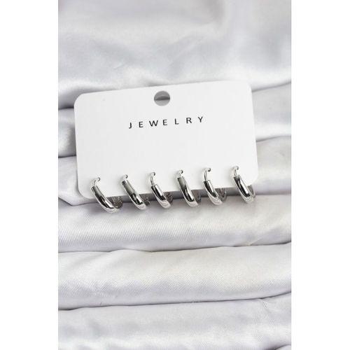 Gümüş Renk Pirinç Halka Kadın Küpe Seti