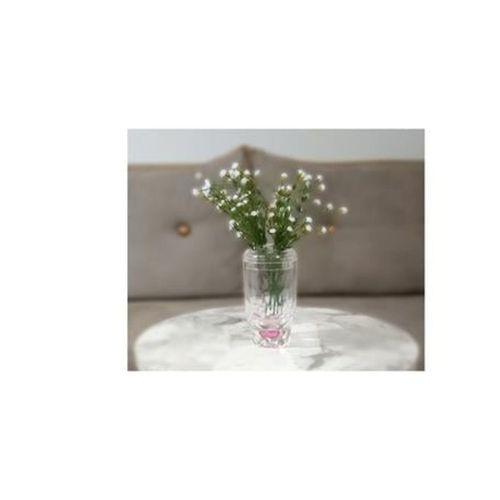 2 Adet Vazo Dahil,Vazoda Çiçek,Beyaz Yapay Çiçek,Vazo Dekoratif Kristal Damlalı 6X6X19Cm