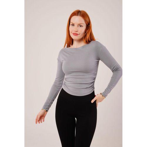 Yaka Detay Uzun Kollu Basic Gri Bluz