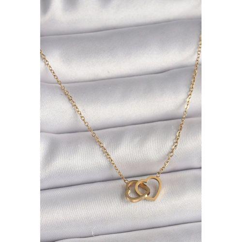 316L Çelik Gold Renk Zincir Birleşik Kalp Model Kadın Kolye