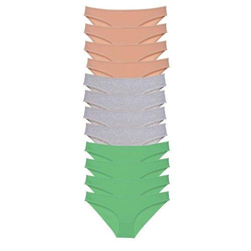 12 adet Süper Eko Set Likralı Kadın Slip Külot Ten Gri Yeşil