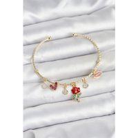 Gül Charmlı Gold Renk Pirinç Kadın Bileklik