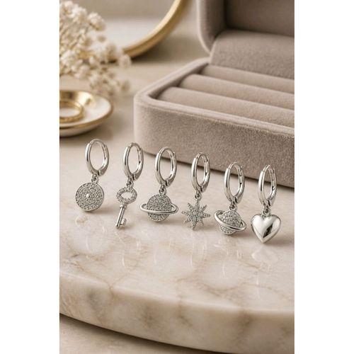 Monalisa Home 6 Adet Figürlü Gümüş Renk Zirkon Taşlı Küpe