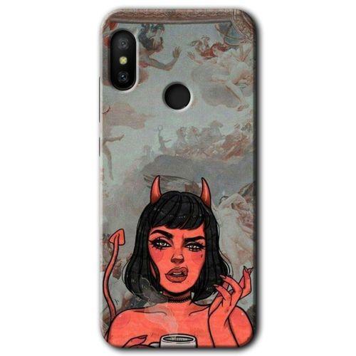 Xiaomi Redmi Note 6 Pro Kılıf HD Desen Baskılı Arka Kapak+Temperli Cam - Devil Girl