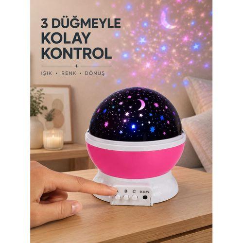 Yıldızlı Projeksiyon Gece Lambası Pembe Dekoratif Oda Aydınlatması