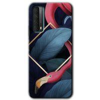MRCİLETİSİM Huawei P Smart 2021 Kılıf HD Desen Baskılı Arka Kapak + Temperli Cam - Flamingo Yaprak