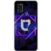 Samsung Galaxy A21s Kılıf Baskılı Kapak - Dark Neon Yaprak Ü Harfi + 5D Tam Kaplayan Cam
