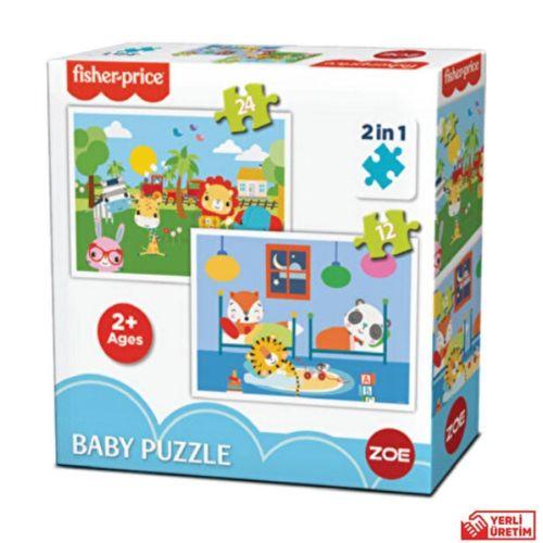 Fisher Price Bebek Puzzle baby puzzle railway & bedtime 2 in 1 24 ve 12 parça 2+