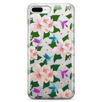 Apple iPhone 8 Plus Kılıf Karanfil Kuşlar Arka Kapak Koruma Desenli Full Koruyucu