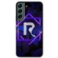 Samsung Galaxy S22 Kılıf HD Desen Baskılı Arka Kapak + Temperli Cam - Dark Neon Yaprak R Harfi