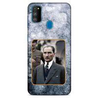 Samsung Galaxy M30s Kılıf Atatürk (32) Soft Silikon Kılıf Gri Buzul