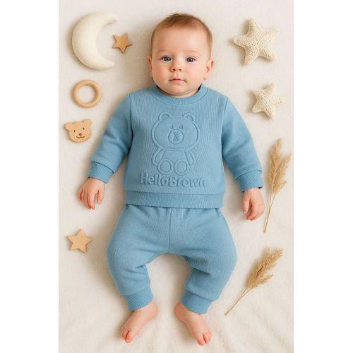 Bear Gofre Kabartmalı 2'li Erkek Bebek Takımı