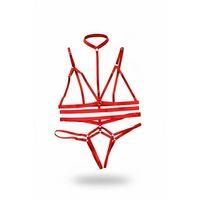 Kırmızı Harness Takım Boyun Bağlı Halka Detaylı Vücut Kafesi - Brf144