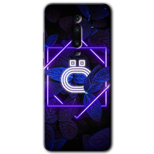 Xiaomi Mi 9T Kılıf HD Desen Baskılı Arka Kapak+Temperli Cam - Dark Neon Yaprak Ö Harfi