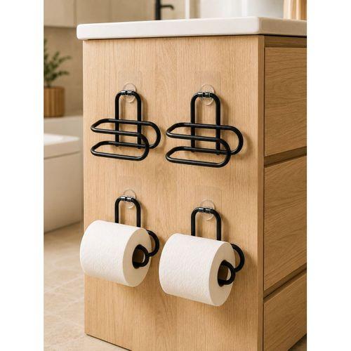 Delmeden Monte Tuvalet Kağıdı Askısı Siyah Metal Yapışkanlı Banyo Kağıtlığı 4’lü Set