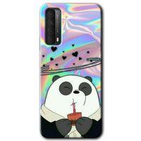 MRCİLETİSİM Huawei P Smart 2021 Kılıf HD Desen Baskılı Arka Kapak + Temperli Cam - Milkshake Panda