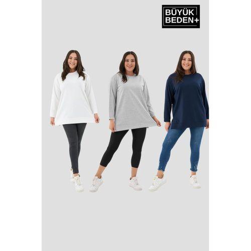 Kadın  Büyük Beden 3 lü Set ince Sweatshırt Tunik SPR26BTK990+3