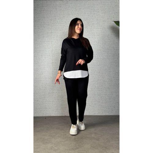 Kadın Uzun Kollu Kapşonlu Bağcıklı Viskon Iki Iplik Bluz Ve Pantolon Ikili Takım