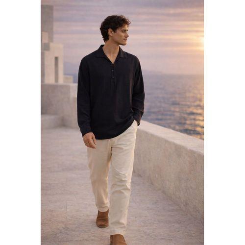 Baldwin Apaş Yaka Britli 3 Düğmeli İnce Modal Kumaş Oversize Uzun Kollu Yazlık Erkek Gömlek - Siyah