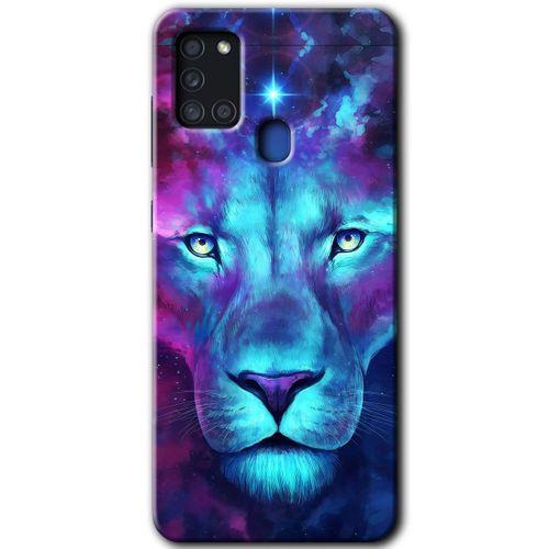 MRCİLETİSİM MRCİLETİSİM Samsung Galaxy A21s Kılıf HD Desen Baskılı Arka Kapak + Temperli Cam - Neon Lion
