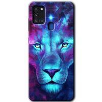 MRCİLETİSİM MRCİLETİSİM Samsung Galaxy A21s Kılıf HD Desen Baskılı Arka Kapak + Temperli Cam - Neon Lion