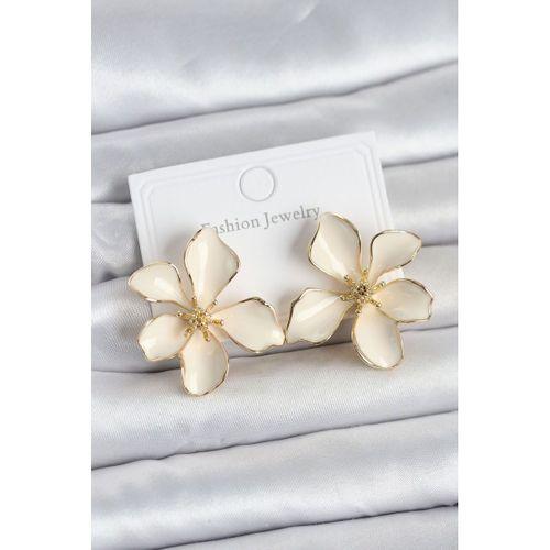 Krem Mineli Çiçek Model Pirinç Kadın Küpe