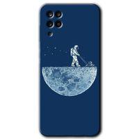 MRCİLETİSİM Samsung Galaxy M12 Kılıf HD Desen Baskılı Arka Kapak + Temperli Cam - Uzay İşçisi