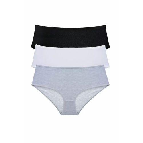 3 Adet Kadın Yüksek Bel Bato Külot Siyah Beyaz Gri