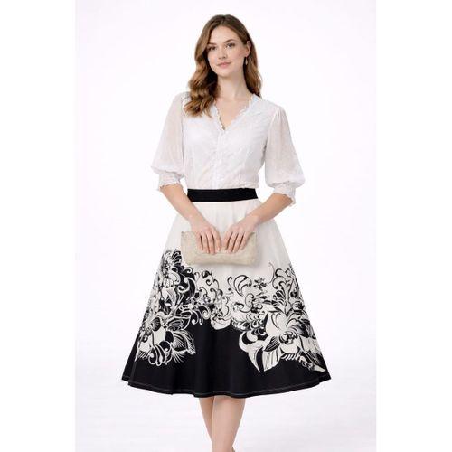 ALEXANDERGARDI Desenli Yandan Fermuarlı Kloş Uzun Etek