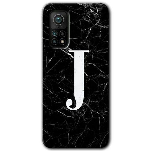 Xiaomi Mi 10T Pro Kılıf Baskılı Arka Kapak - Siyah Mermer Desenli J Harfi +Tam Ekran Koruyucu