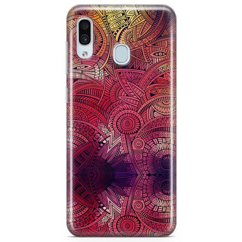 Samsung Galaxy A20 Kılıf Kırmızı Pembe Motifler Arka Kapak Koruma Desenli Full Koruyucu