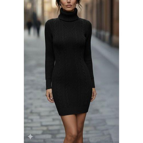 Kadın Uzun Kollu Balıkçı Yaka Kısa Triko Elbise