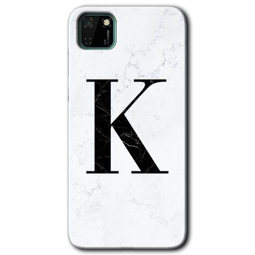 Potkal Hediye Fabrikası Huawei Y5P Kılıf HD Desen Baskılı Arka Kapak - Beyaz Mermer Desenli K Harfi